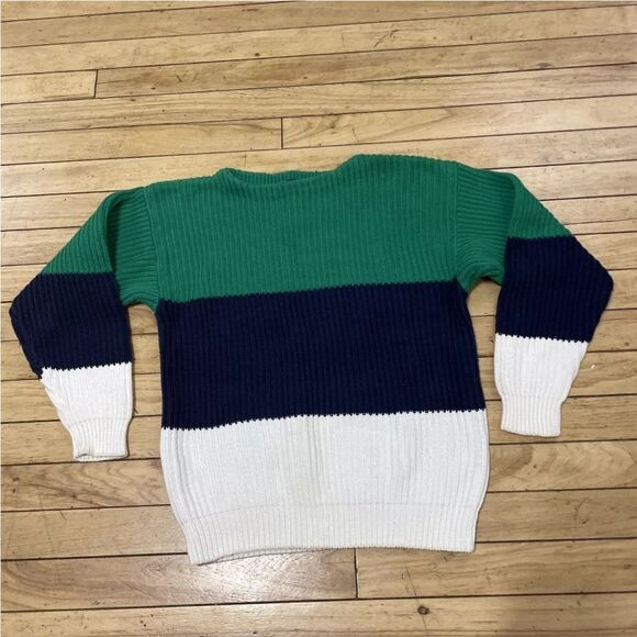 GAP Sweater Womens L Chunky Ribbed Colorblock Striped Green Blue White Knit  L - Picture 4 of 16